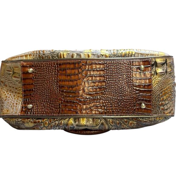 Brahmin Pecan Crocodile Embossed Leather Dual Handle Shoulder Bag Dr Satchel Vtg - Picture 9 of 9